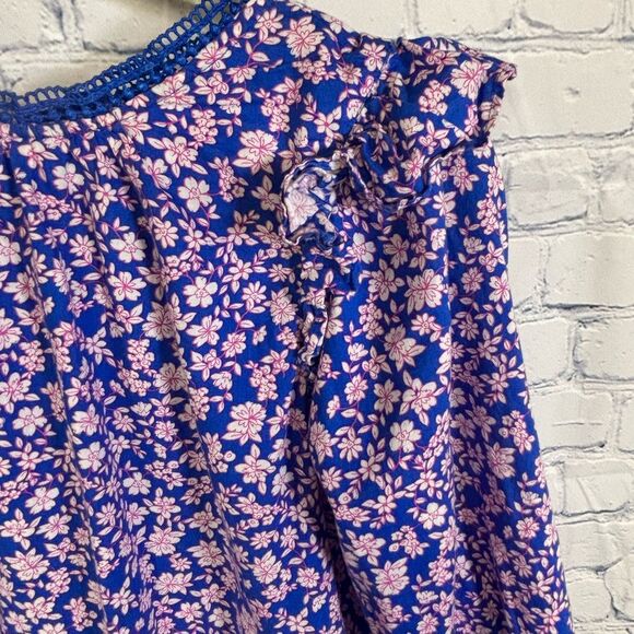 J Crew Cobalt Blue Pink Ditzy Cottagecore Romantic Sweet Long Sleeve Blouse XS - Picture 3 of 13